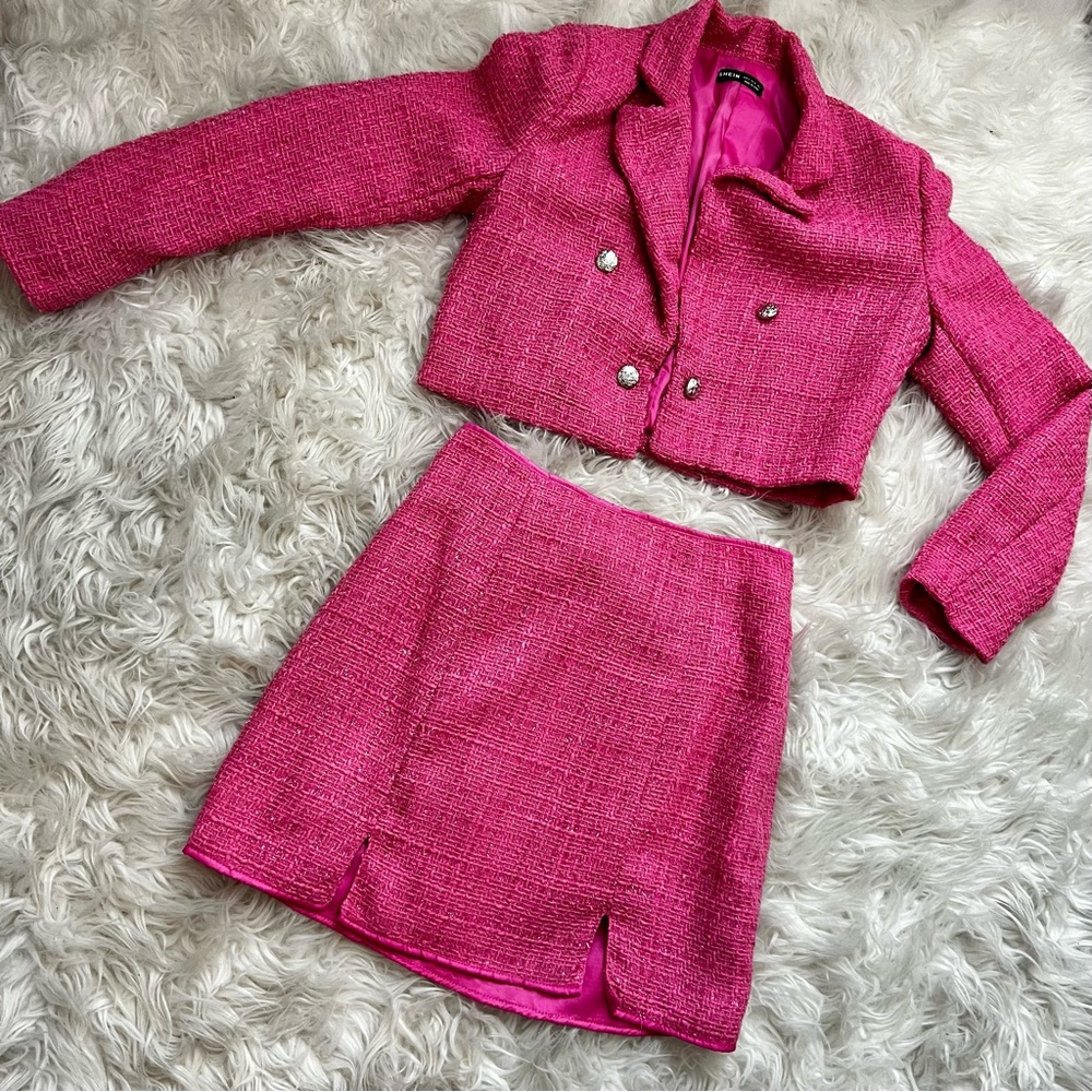 Tweed Blazer & Split Hem Skirt